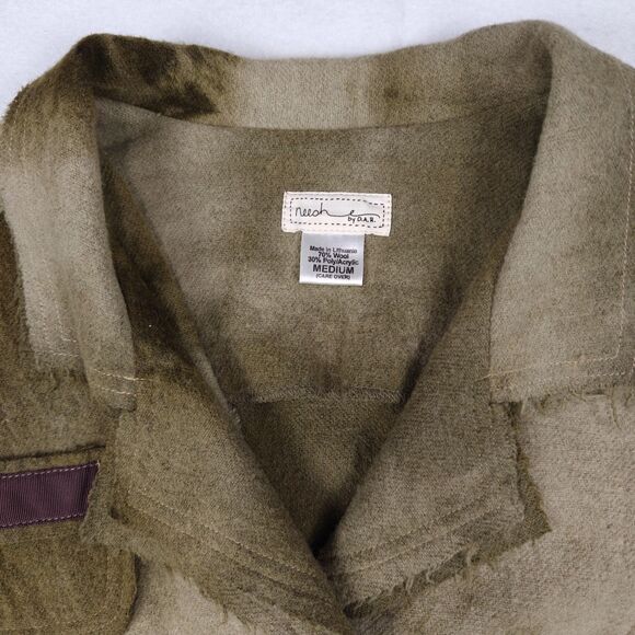 Neesh by DAR Wool Blend Distressed Olive Blazer Size M Fairy Goblin Rustic - Picture 3 of 8